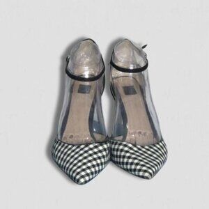 White House Black Market Heels Pointed Toe Ankle Strap Black White Suede W 9.5